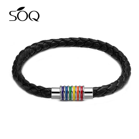 ✨ チタンスチール製マグネット留め具付きレインボーレザーブレスレット ✨
