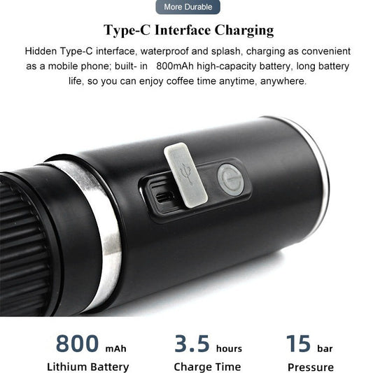 コードレス電動ポータブルコーヒーメーカー – イタリア製高圧 |カプセルとコーヒーパウダーを併用