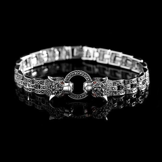 🐆 シルバーのヒョウ柄レディースブレスレット