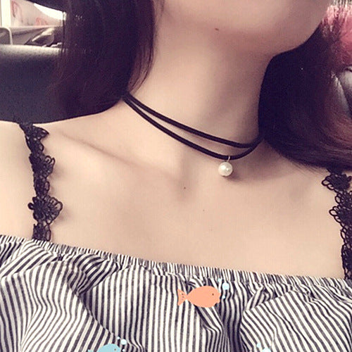 🌟 韓国の原宿ネックレス – パール、スエード、そしてエレガンス 🌟