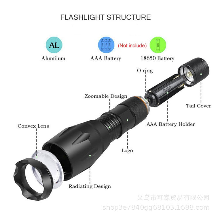 🔦 T6アルミニウムハンドヘルド懐中電灯 - 強力な望遠フォーカス