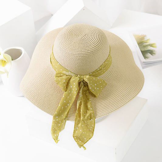 ☀️ シフォンリボン付きレディースワイドブリムハット ☀️